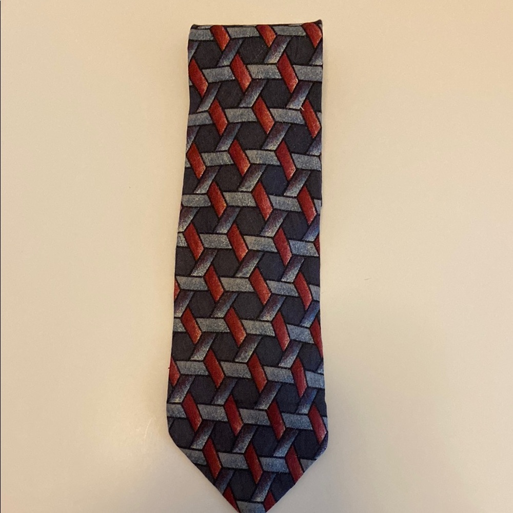 Biella Premier Elegant Red and Gray Geometric Tie